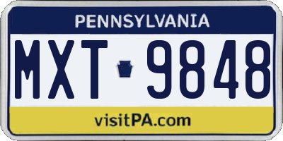 PA license plate MXT9848