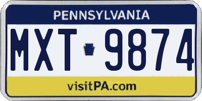 PA license plate MXT9874