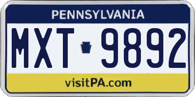PA license plate MXT9892