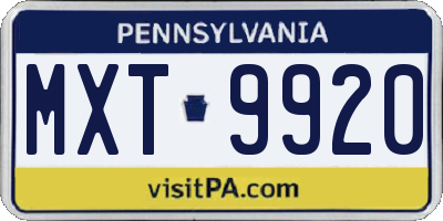 PA license plate MXT9920