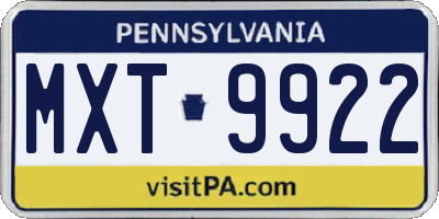 PA license plate MXT9922