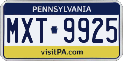 PA license plate MXT9925