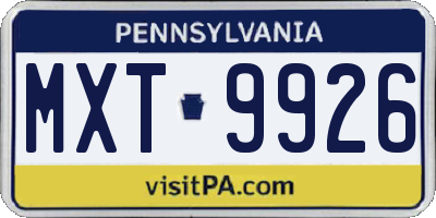 PA license plate MXT9926