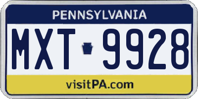 PA license plate MXT9928