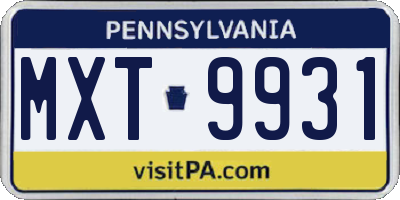 PA license plate MXT9931