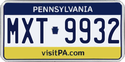 PA license plate MXT9932