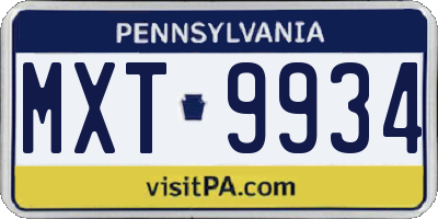 PA license plate MXT9934