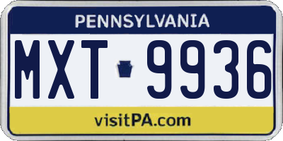 PA license plate MXT9936