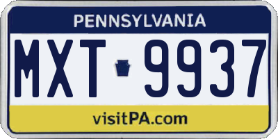PA license plate MXT9937