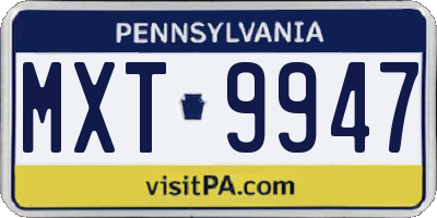 PA license plate MXT9947