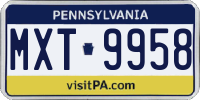 PA license plate MXT9958