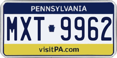 PA license plate MXT9962