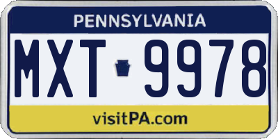 PA license plate MXT9978