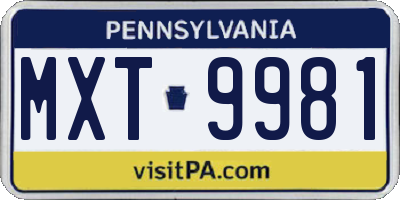 PA license plate MXT9981