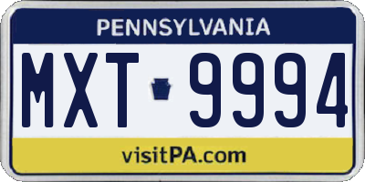 PA license plate MXT9994