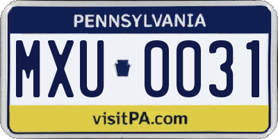 PA license plate MXU0031