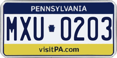 PA license plate MXU0203