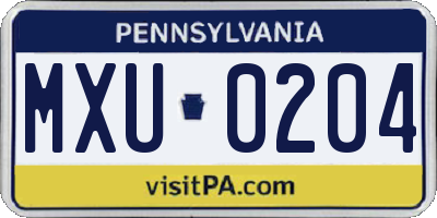 PA license plate MXU0204