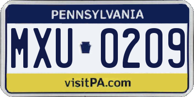 PA license plate MXU0209