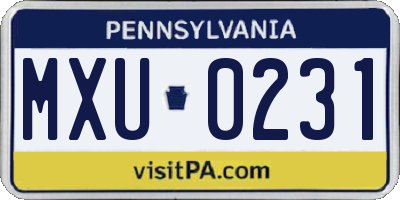 PA license plate MXU0231