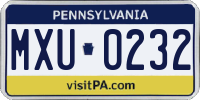 PA license plate MXU0232