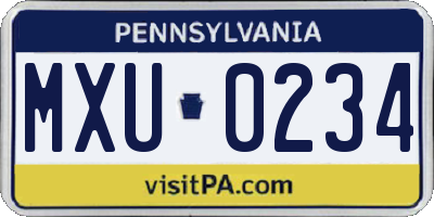 PA license plate MXU0234
