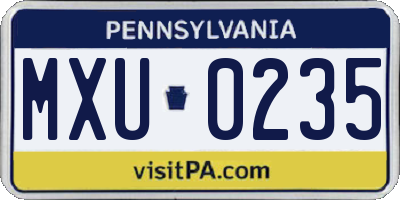PA license plate MXU0235