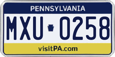 PA license plate MXU0258