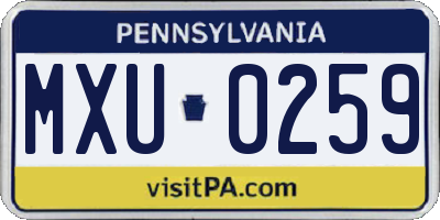 PA license plate MXU0259