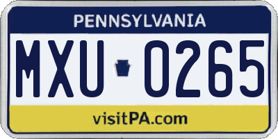 PA license plate MXU0265