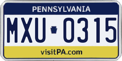 PA license plate MXU0315