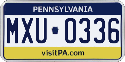 PA license plate MXU0336