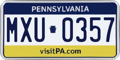 PA license plate MXU0357