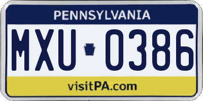 PA license plate MXU0386