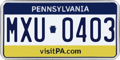 PA license plate MXU0403
