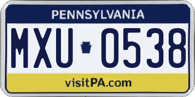 PA license plate MXU0538