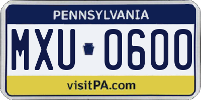 PA license plate MXU0600