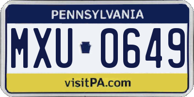 PA license plate MXU0649