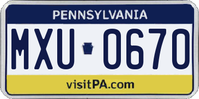 PA license plate MXU0670