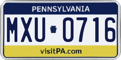 PA license plate MXU0716