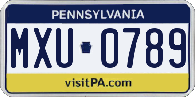 PA license plate MXU0789