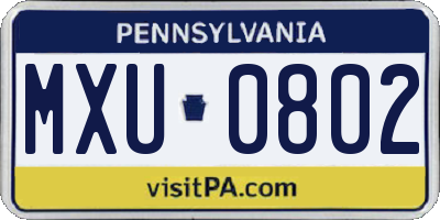 PA license plate MXU0802