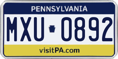 PA license plate MXU0892