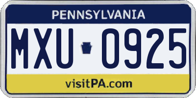 PA license plate MXU0925