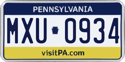 PA license plate MXU0934