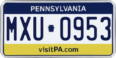 PA license plate MXU0953