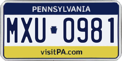 PA license plate MXU0981