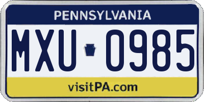 PA license plate MXU0985
