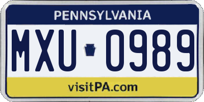 PA license plate MXU0989