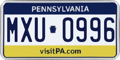 PA license plate MXU0996